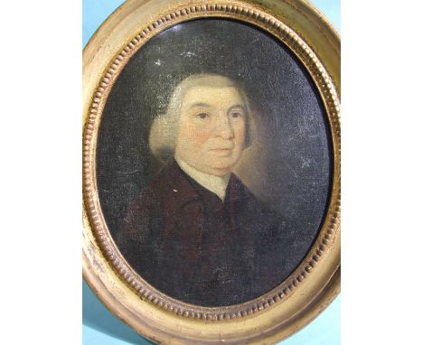 Early-19th century English School (c1810),&nbsp;'Portrait of a gentleman wearing brown coat and powdered wig', oil on canvas,