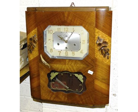 A Carillon Romanet FFR Morbier Veritable Westminster chiming walnut-veneered cased wall clock with Arabic numerals, (no.9 dam