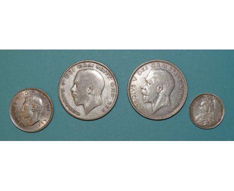 Two Victorian half-farthings: 1843/44, a small collection of pre-1947 silver coins, a George III forgery 1819 brass sixpence,