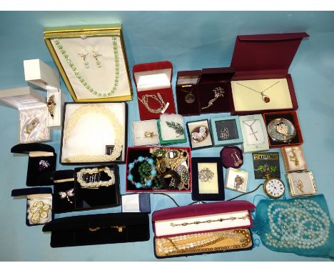 Three silver necklaces and a quantity of modern costume jewellery, mainly boxed, including a hologram pendant on 9ct gold nec