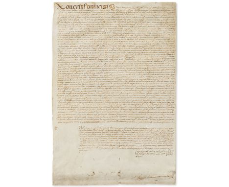 Majorca.- Indenture relating to the sale of property in Manacor, Majorca, manuscript indenture in Latin, on vellum, slightly 
