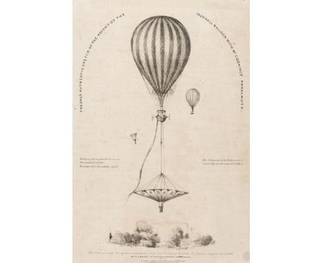 Ballooning.- The Only Authentic Sketch of the Ascent of the Vauxhall Balloon with Mr. Cocking's Parachute, lithograph, 379 x 