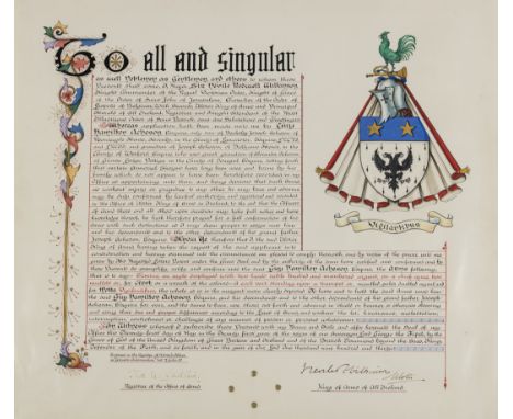 Irish Heraldry.- Wilkinson (Sir Neville James Balfour, herald, King of Arms of All Ireland, 1869-1940) Grant of arms to Guy H