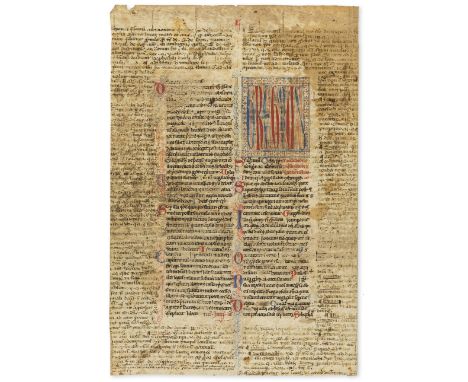 Leaf from a manuscript of the Decretals of Gregory IX, decorated manuscript on parchment, in Latin, single leaf, double colum