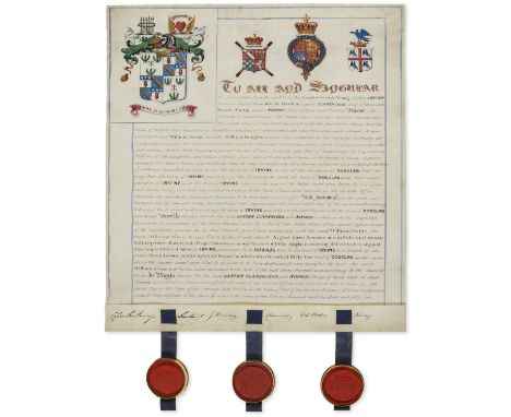 Heraldry.- Young (Sir Charles George, herald, 1795-1869), Joseph Hawker, herald, d. 1853 & Francis Martin, herald. Licence to