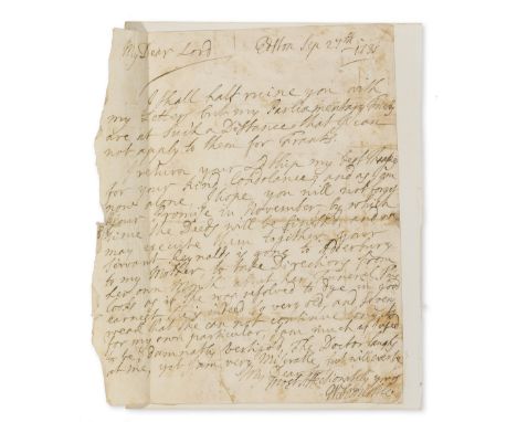 18th century poet.- Somervile [Somerville] (William, poet, 1675-1742) Autograph Letter signed to "My Dear Lord", probably his