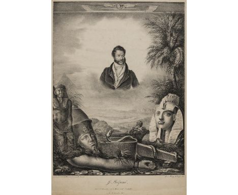 Egypt.- Fabroni (M., fl. 1820s) Portrait of Giovanni Baptista Belzoni, surrounded by clouds, in an Egyptian landscape, lithog