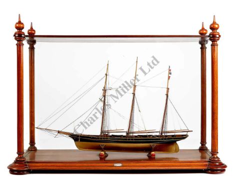 AN ATTRACTIVE CONTEMPORARY MODEL FOR THE THREE-MASTED SCHOONER-RIGGED YACHT HOPE, CIRCA 1870, the hull carved from the solid,