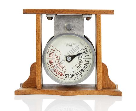 AN ENGINE ROOM REPEATER TELEGRAPH BY A. ROBINSON & CO. LTD, LIVERPOOL, the 8in. dial signed as per title, now mounted in a wo