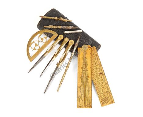 AN EARLY 19TH-CENTURY DRAWING SET ETUI, unsigned, the fitted shagreen case complete with fret-cut protractor, compasses, divi