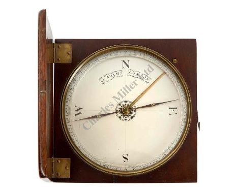 A MILITARY-PATTERN POCKET COMPASS BY GEORGE ADAM SENIOR, CIRCA 1760, the 4¼in. silvered dial signed G. ADAMS / LONDON, blued 