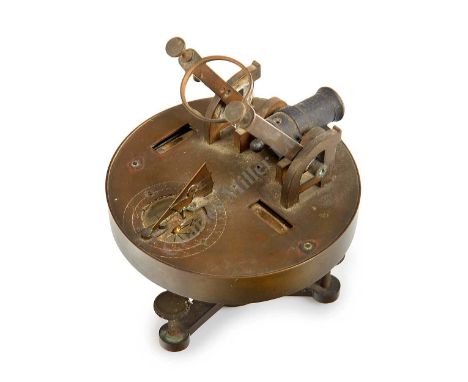 A SMALL NOON DAY CANNON DIAL, PROBABLY FRENCH LATE 19TH CENTURY, unsigned, the brass platform with inset bubble levels, compa