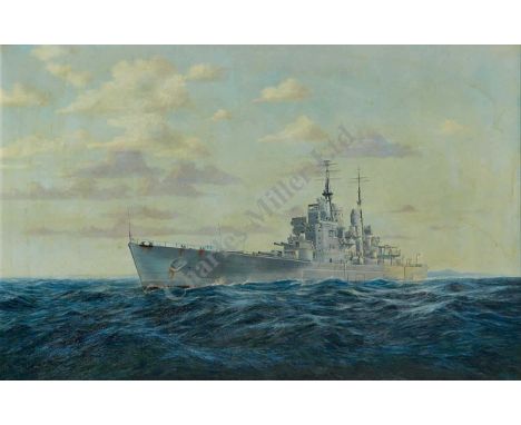 ARR EDWARD D. WALKER (BRITISH, B. 1931), Portrait of the battleship H.M.S. 'Vanguard', Signed 'E.D. Walker' (lower right), Oi