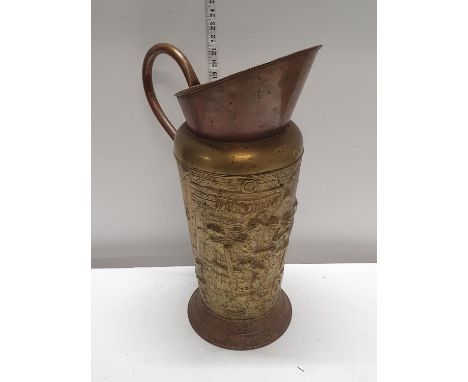 A antique brass and copper stick/umbrella stand, shipping unavailable