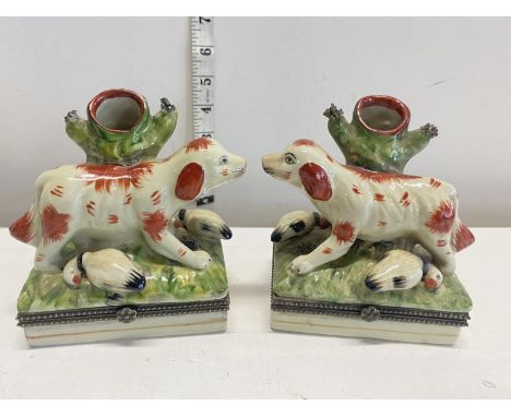 A pair of antique style ceramic bud vases with trinket box under, shipping unavailable