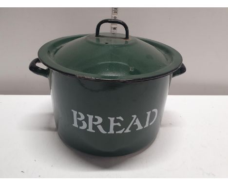 A vintage Green enamel bread bin, shipping unavailable