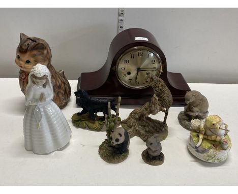 A selection of assorted ceramics including Nao and a vintage mantle clock, shipping unavailable