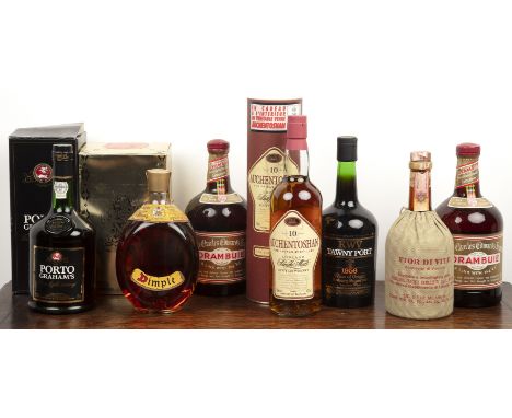 Group of wines and spiritsincluding 1bt Graham's Fine light Tawny Port, 1bt  Auchentoshamn Scotch whisky, 1bt KWV Tawny Port,