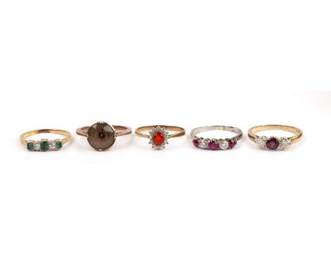 Collection of various jewellery comprising a white metal and moonstone brooch, a pair of white metal and moonstone earrings, 