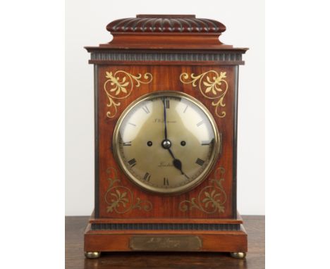J. W. Benson, London Victorian mahogany table clock, signed convex Roman dial, twin train chain fusee movement the backplate 
