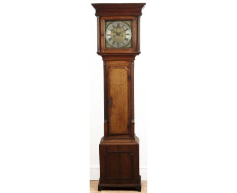 Oak 8 day longcase clock12" brass square dial with matted centre, signed Thos Williams, Preston, silvered Roman chapter ring 