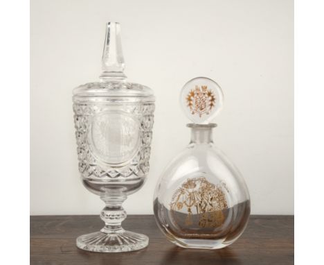 Orrefors glass Churchill centenary decanter,1974, made for Garrard & Co., of ovoid form, the sides engraved and gilded with C