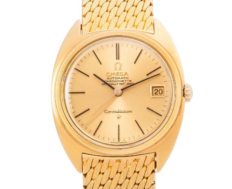 OMEGA Vintage Constellation Ref. 168.009 Armbanduhr. Gelbgold 18K. Original 18K Goldband mit Faltschließe. Automatik-Werk Kal
