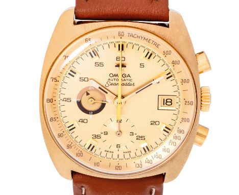 OMEGA Seamaster Chronograph Ref. 176.001 Herren Armbanduhr. Ca. 1973. 18K Gelbgold. Neues Lederband mit Stiftschließe. Automa