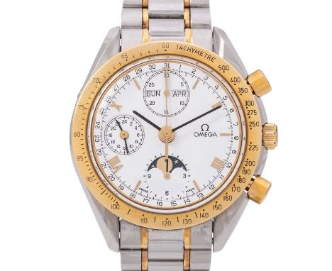 OMEGA Speedmaster Triple Date Herren Armbanduhr, Ref. 3730.20. Edelstahl/Gelbgold 18K. Automatikwerk, Kal. 1150 mit Vollkalen