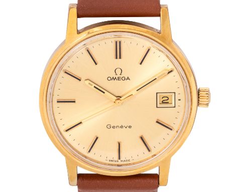 OMEGA Genève Ref. 1360099 Herrenarmbanduhr von 1976. Edelstahl vergoldet. Neues Lederband. Mechanisches Handaufzugswerk Omega