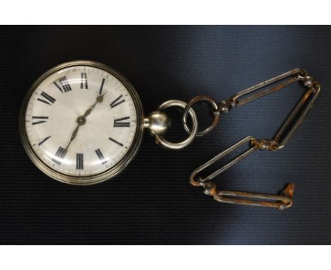 A George IV silver verge fusee pocket watch, B Bothamley, Boston, white enamel dial, bold Roman numerals, minute track, verge