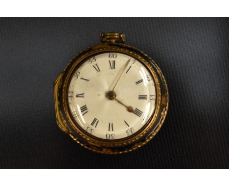 An 18th century tortoiseshell pair cased verge fusee pocket watch, R.Stead, London, white enamel dial, Bold Roman and Arabic 