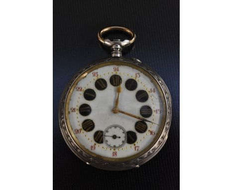 A late 19th century French oversized 800 grade silver open face pocket watch, pale blue enamel dial, black ground Roman numer