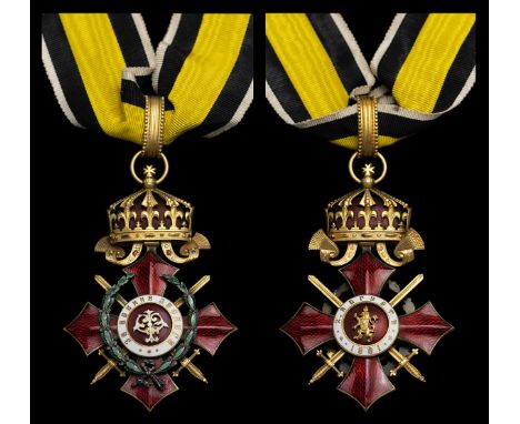 Bulgaria, Kingdom, Order of Military Merit, neck Badge with Swords and War Wreaths, 105mm including crown suspension x 64mm, 