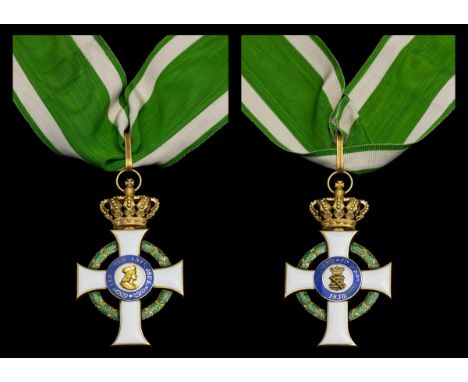 Germany, Saxony, Order of Albert, neck Badge, 100mm including crown suspension x 63mm, gold, silver-gilt and enamel, good ver