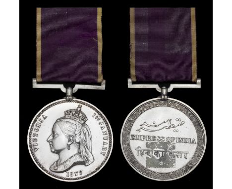 The Empress of India Medal attributed to Prince Sir Jahan Qader Mirza Mo Wahid AliEmpress of India Medal 1877, in its case of