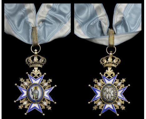Serbia, Kingdom, Order of St Sava, Commander's neck Badge, 88mm including crown suspension x 52mm, silver-gilt and enamel, Bi