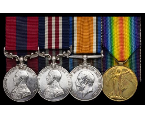 The stretcher-bearer's D.C.M., 'Great War' M.M. group of four awarded to Corporal W. J. Barltrop, 17th (British Empire League