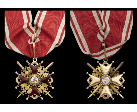 Russia, Imperial, Order of St Stanislaus, Military Division, 2nd Class neck Badge, by Wilhelm Kiebel, St Petersburg, 46mm, go