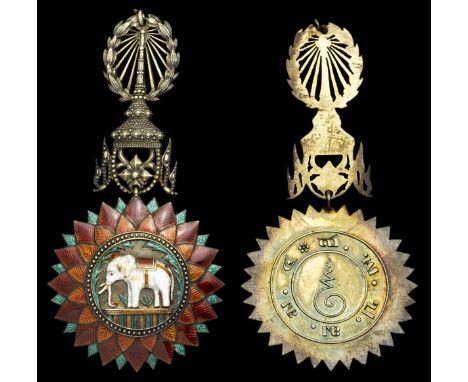 Thailand, Kingdom, Order of the White Elephant, an early neck Badge, 94mm including suspension x 46mm, silver-gilt, gold cent