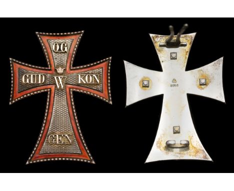 Denmark, Kingdom, Order of the Dannebrog (Dannebrogordenen), breast Badge, 55mm x 73mm, silver, silver-gilt and enamel, by A.