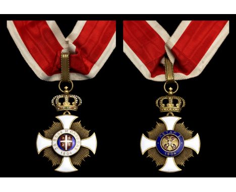 Serbia, Kingdom, Order of Karageorge, Commander's neck Badge, 73mm including crown suspension x 50mm, silver-gilt, gilt and e