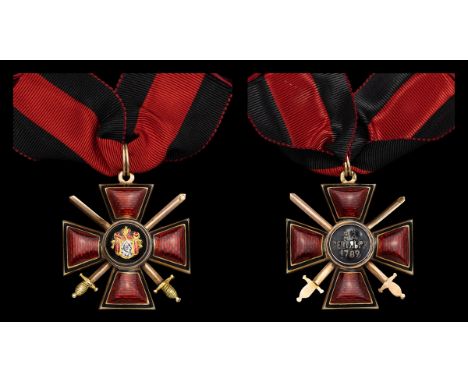 Russia, Imperial, Order of St Vladimir, breast Badge with Swords, 38mm, gold (56 zolotniki) and enamel, marks to loop and tip