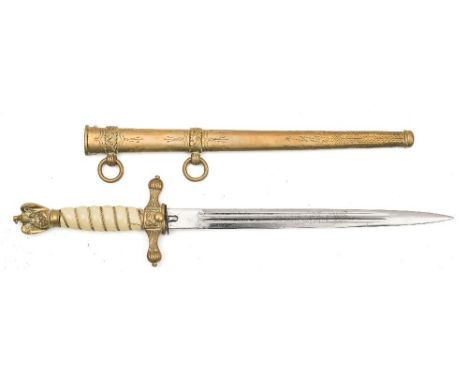 A Third Reich Period Kriegsmarine dirk by E F Horster:, the double edged fullered blade with acid etched foul anchor decorati