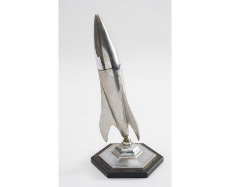 An Art Deco chrome Rocket table lighter by Planet:, the nose cone section containing a small petrol lighter over base with tr