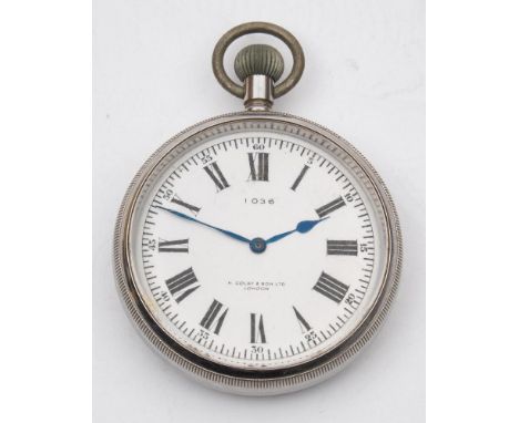 A WWII military open face pocket watch by Golay &amp; Sons Ltd, London:, the white enamel dial with Roman numerals and outer 