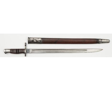 A WWI US M197 bayonet by Remington:, the straight single edge fullered blade signed as per title and date stamped 1913, two p