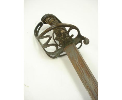 A Victorian Infantry Officer's dress sword:, the curved pipe backed blade over a folding hilt with single quillon and double 