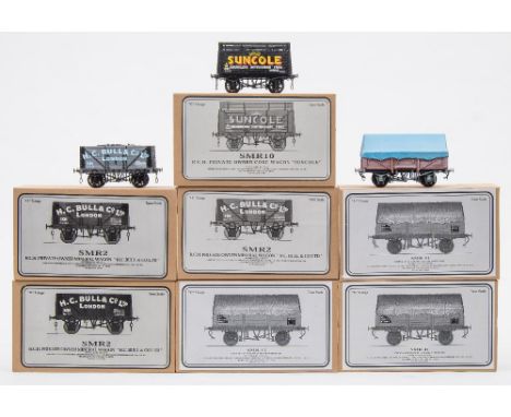 Skytrex O gauge. A boxed group of seven goods wagons: comprising three private owner mineral wagons 'H C Bull & Co Ltd', a pr