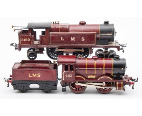 Two Hornby O gauge LMS maroon locomotives:, No 1 Special 0-4-0 tank locomotive and tender No 4312 and No 2 Special -4-4-2 tan